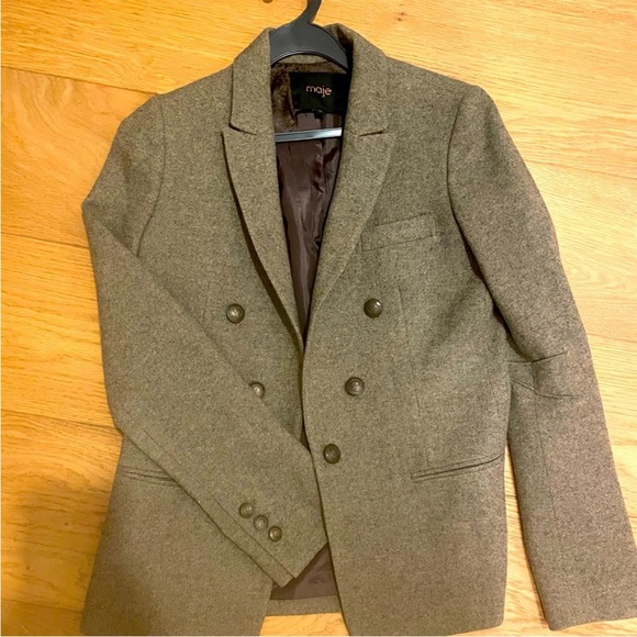 Maje Tan Herringbone Jacket - Picture 2 of 3